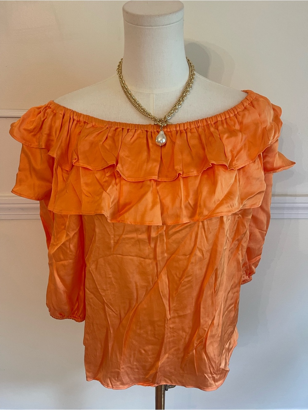 CeCe Orange Off-Shoulder Ruffle Blouse